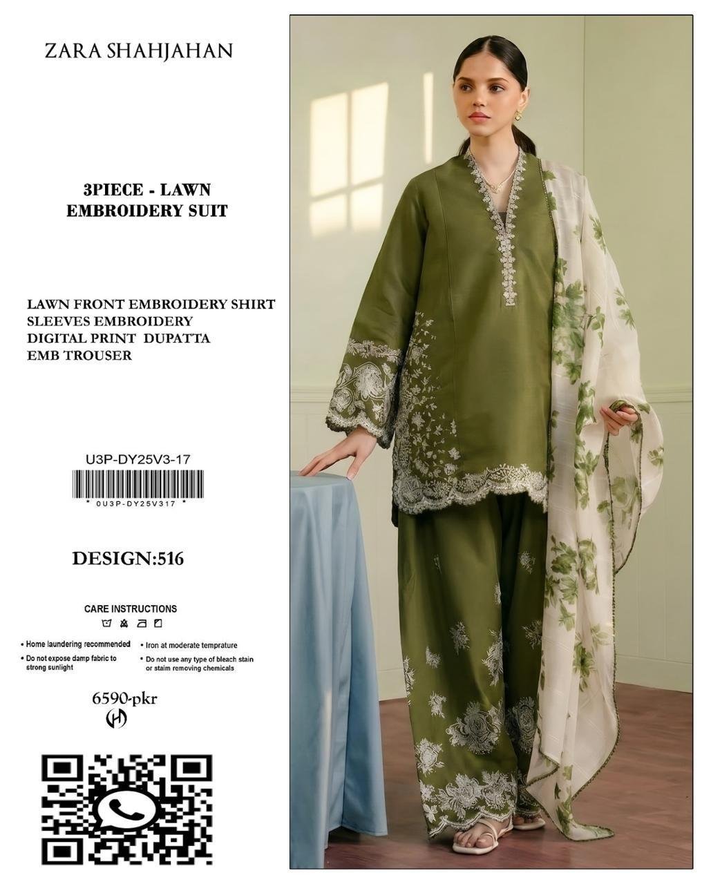 3PC Heavy Embroidery Suit (Unstitiched) - Image 4