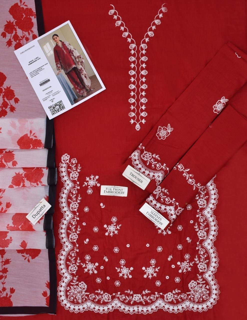 3PC Heavy Embroidery Suit (Unstitiched) - Image 7