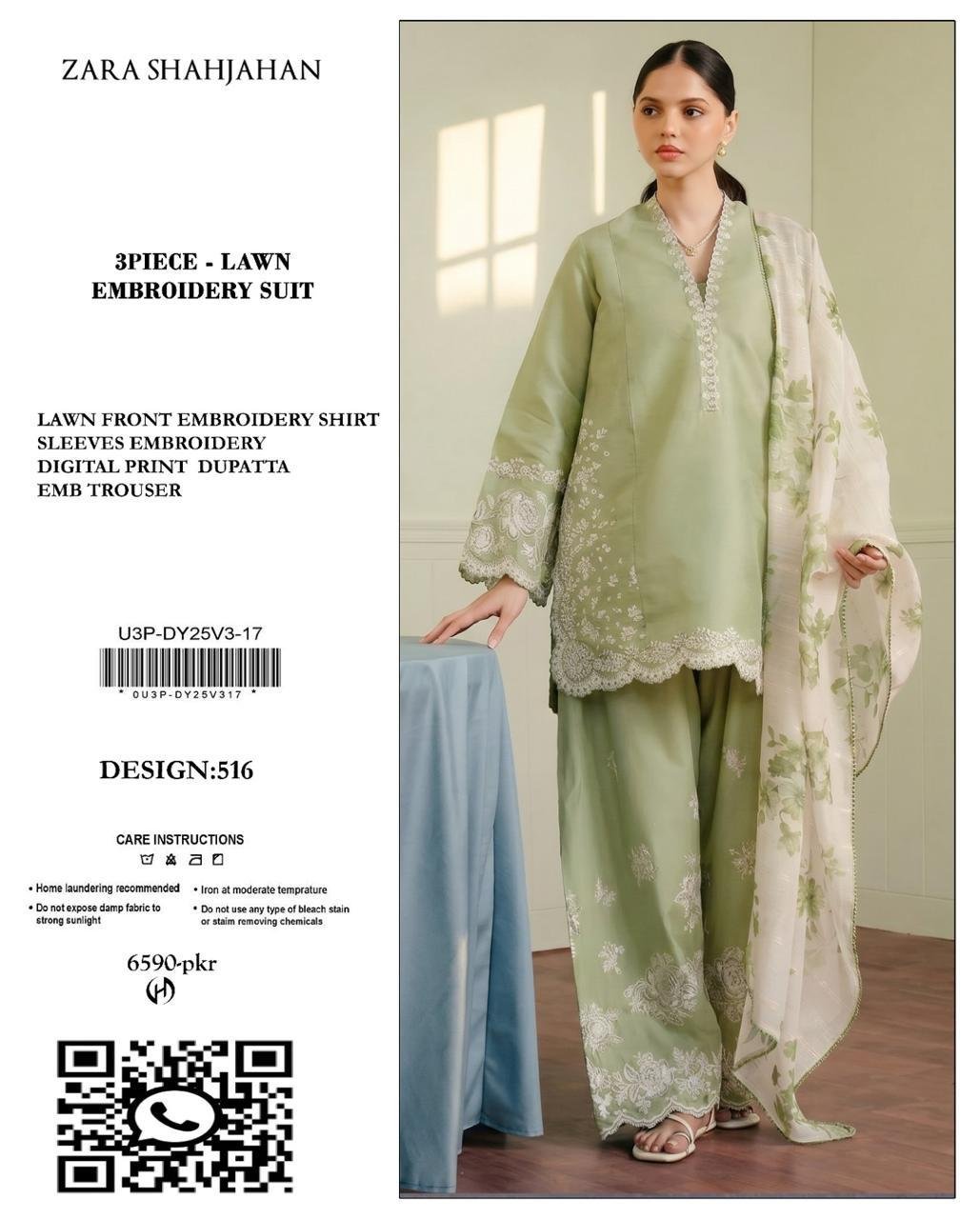 3PC Heavy Embroidery Suit (Unstitiched) - Image 8