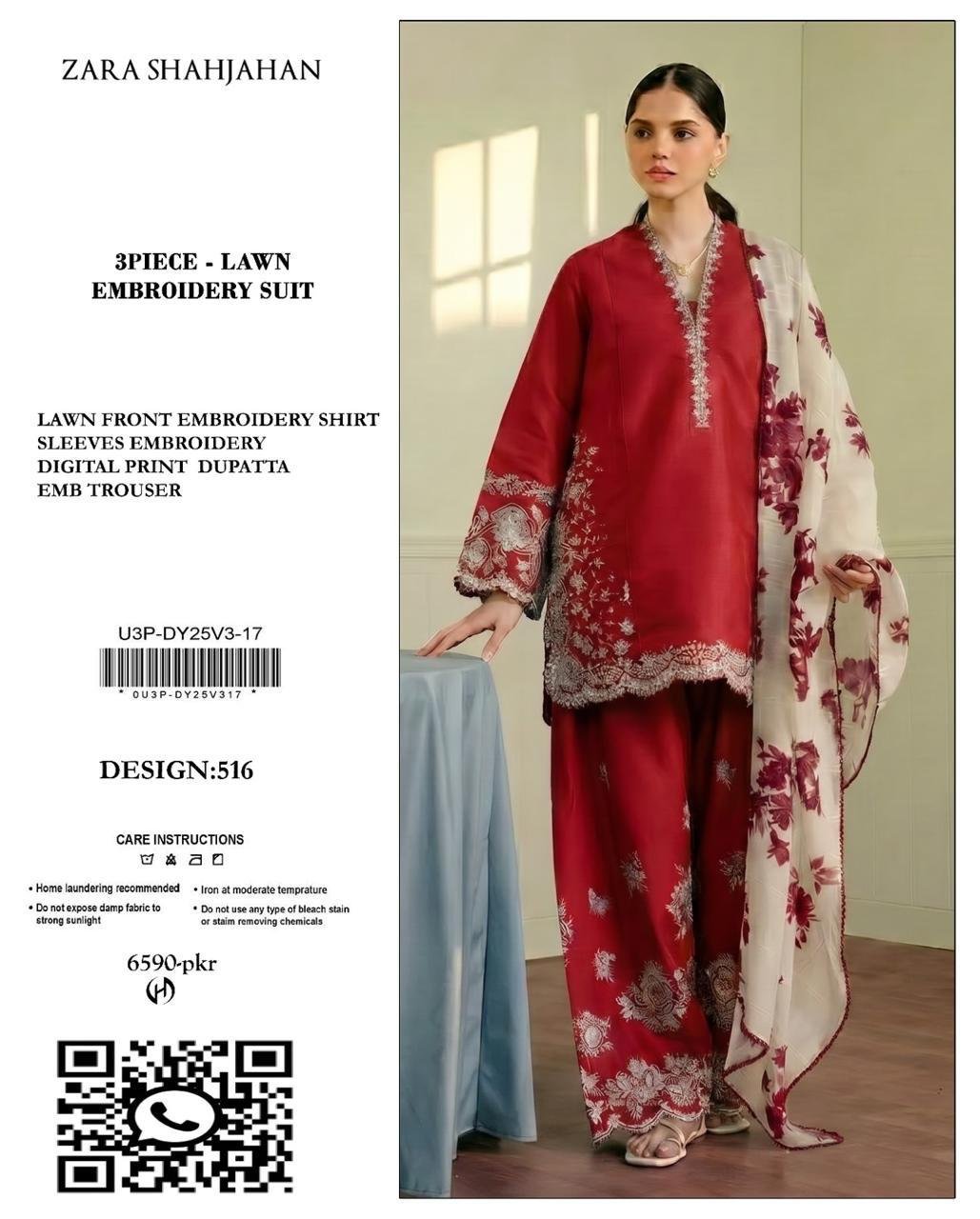 3PC Heavy Embroidery Suit (Unstitiched) - Image 6