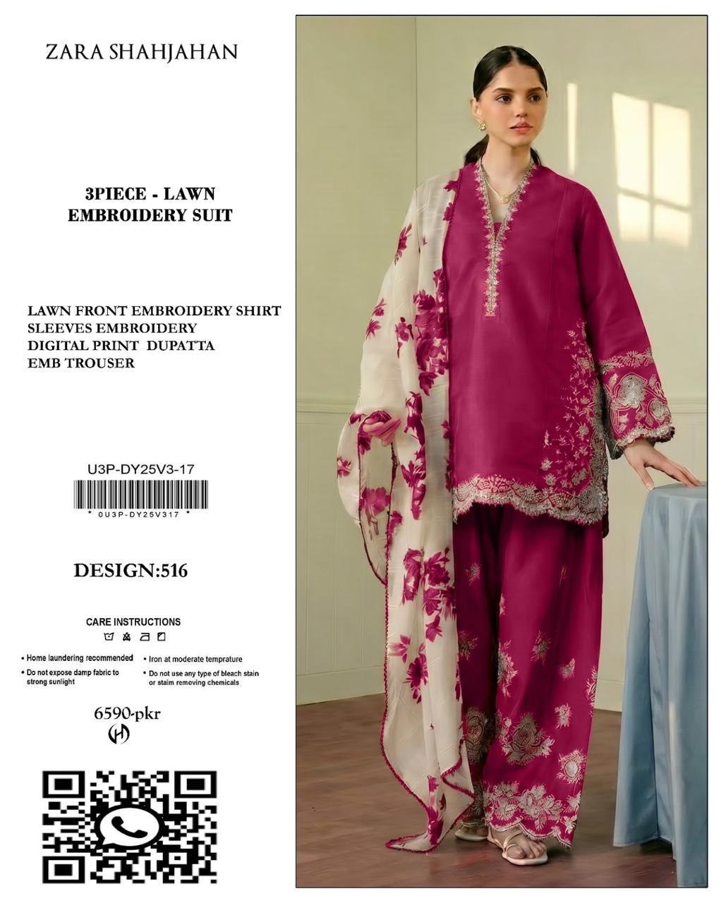 3PC Heavy Embroidery Suit (Unstitiched) - Image 10