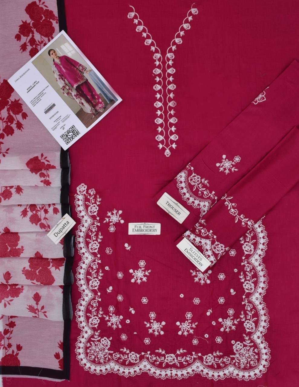 3PC Heavy Embroidery Suit (Unstitiched) - Image 11