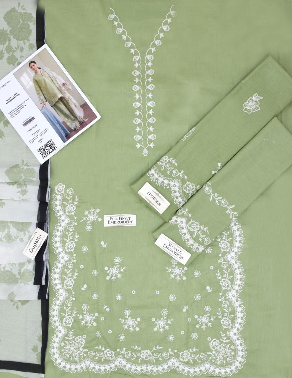 3PC Heavy Embroidery Suit (Unstitiched) - Image 9