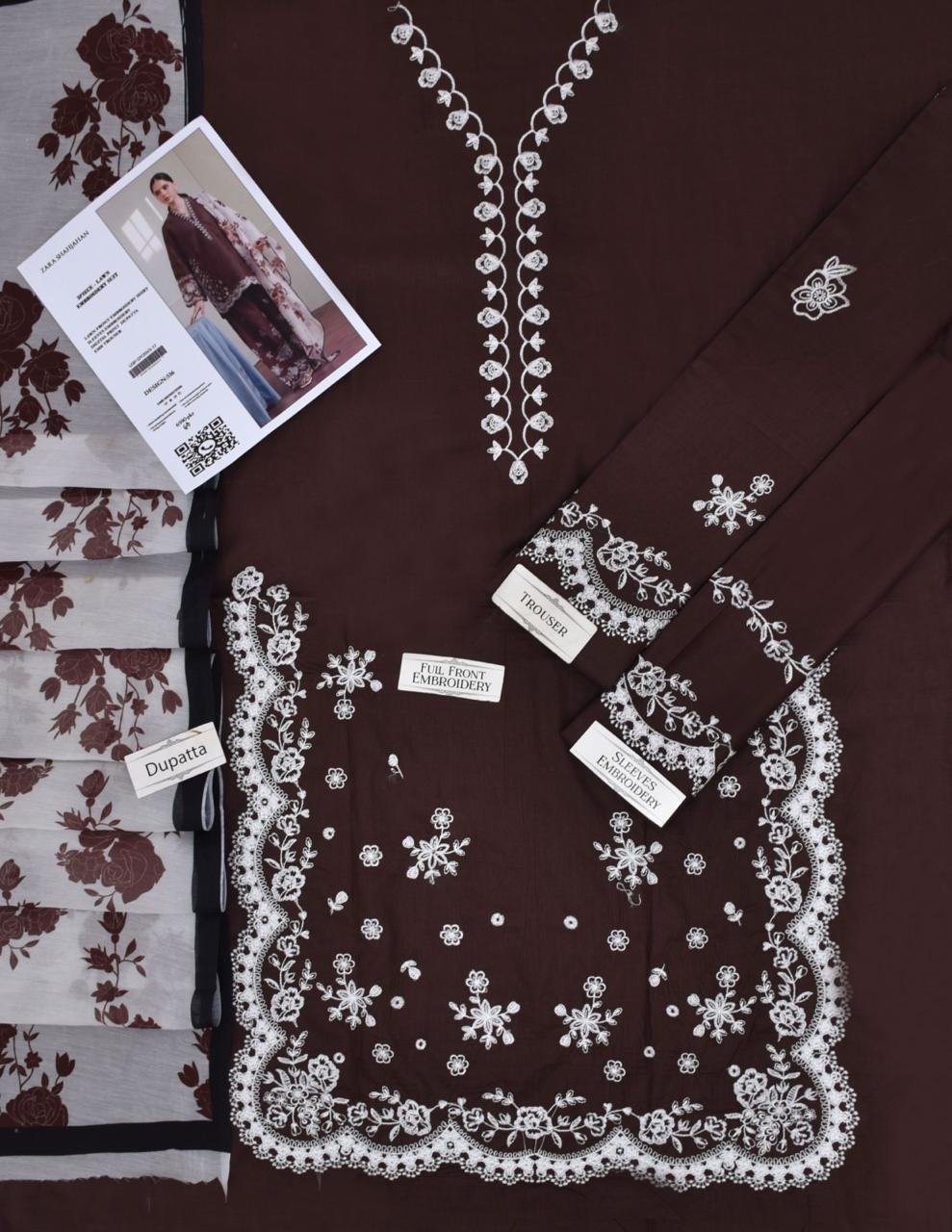 3PC Heavy Embroidery Suit (Unstitiched) - Image 13