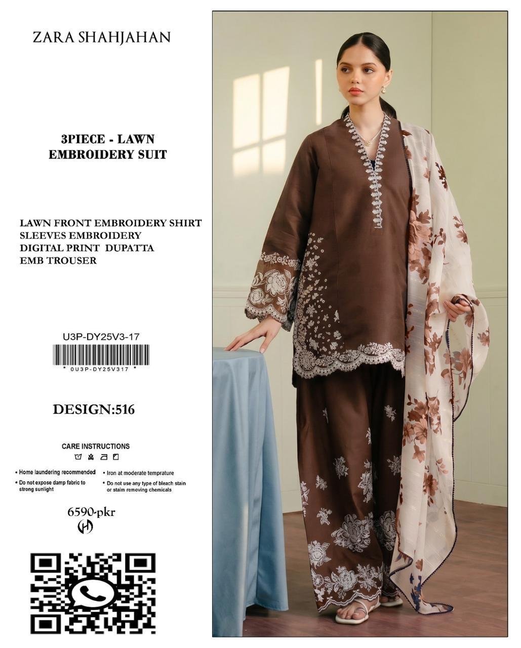 3PC Heavy Embroidery Suit (Unstitiched) - Image 12