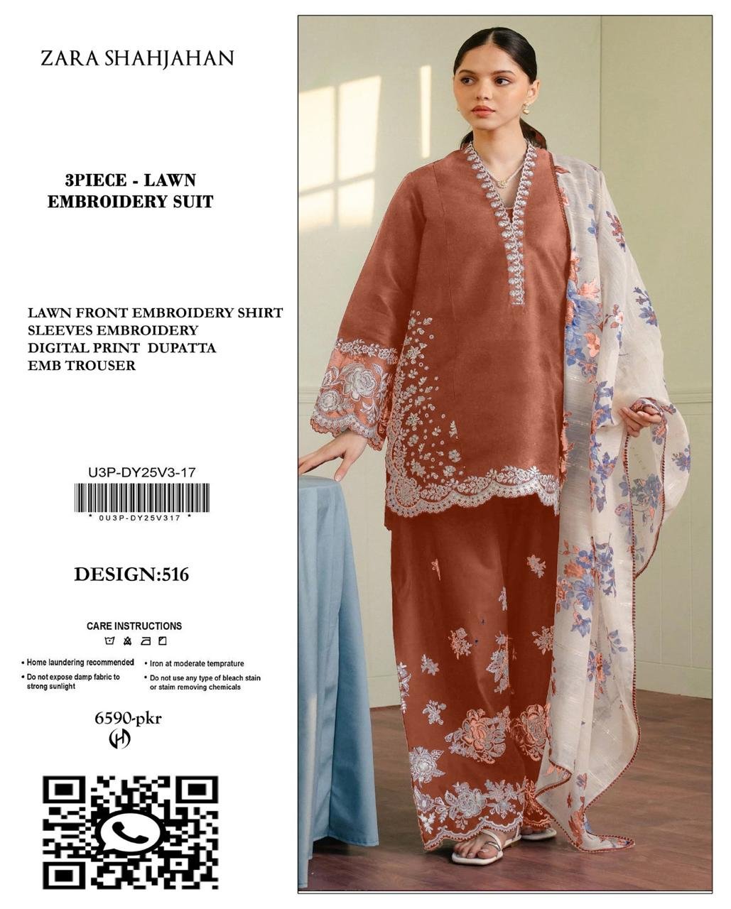3PC Heavy Embroidery Suit (Unstitiched) - Image 16