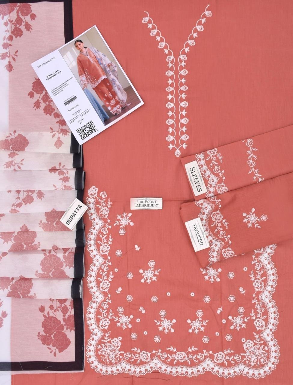 3PC Heavy Embroidery Suit (Unstitiched) - Image 17