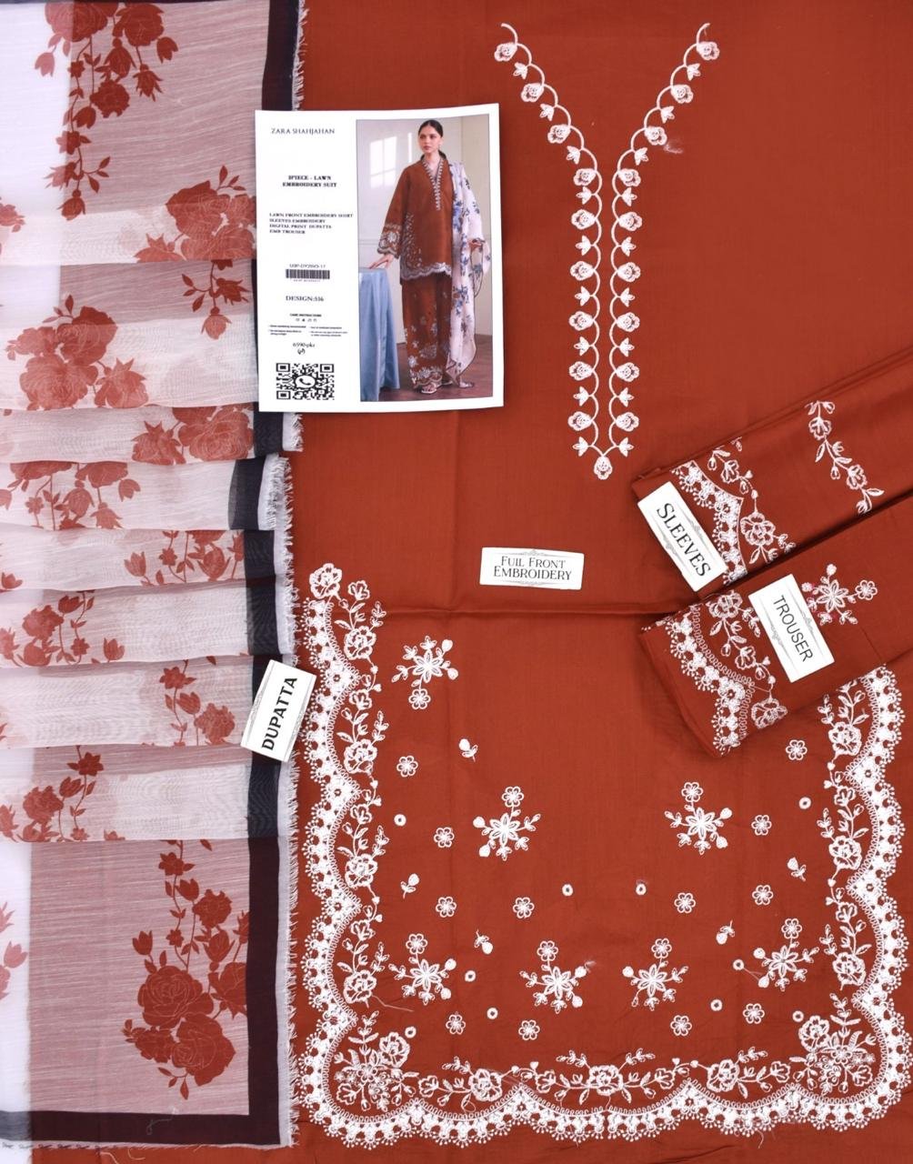 3PC Heavy Embroidery Suit (Unstitiched) - Image 19