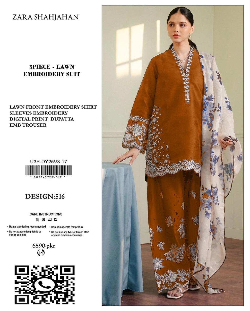 3PC Heavy Embroidery Suit (Unstitiched) - Image 18