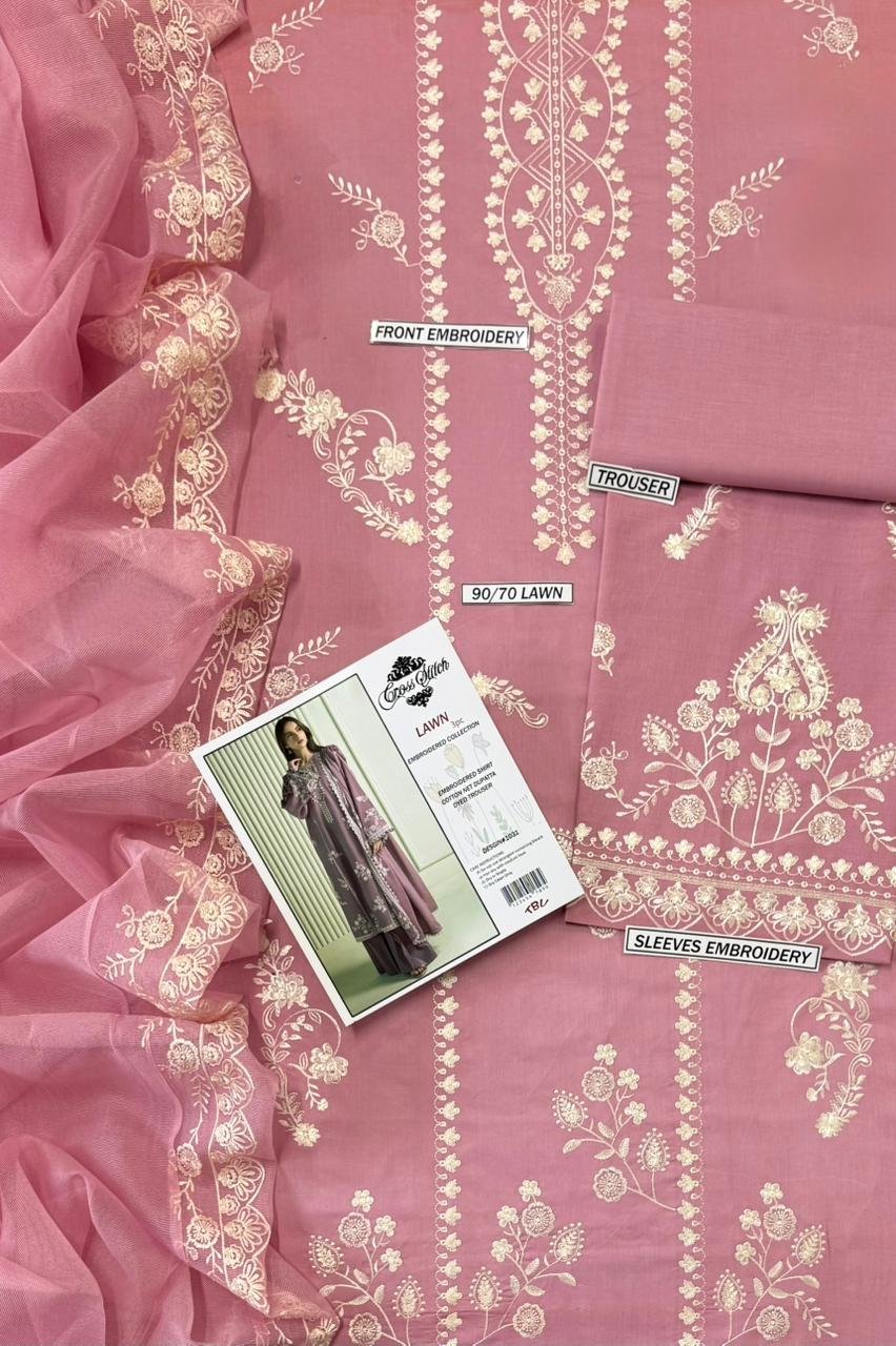 3PC Heavy Embroidery Suit (Unstitiched) - Image 4