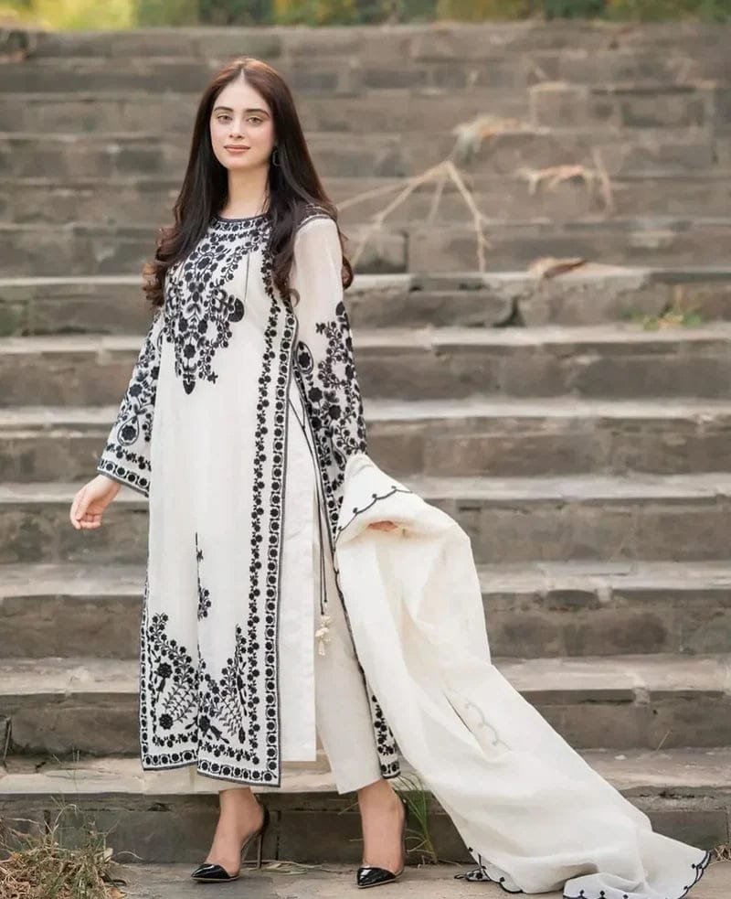 3PC Heavy Embroidery Suit (Unstitiched) - Image 3