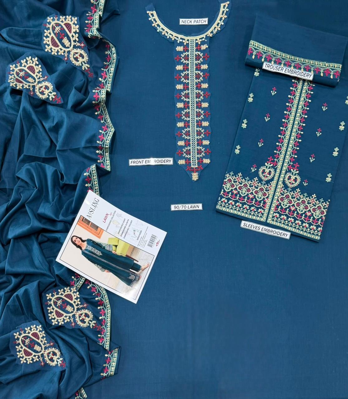 3PC Heavy Embroidery Suit (Unstitiched) - Image 4