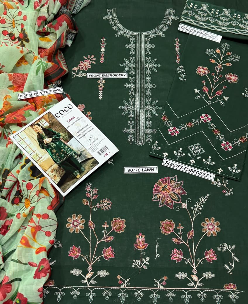 3PC Heavy Embroidery Suit (Unstitiched) - Image 4