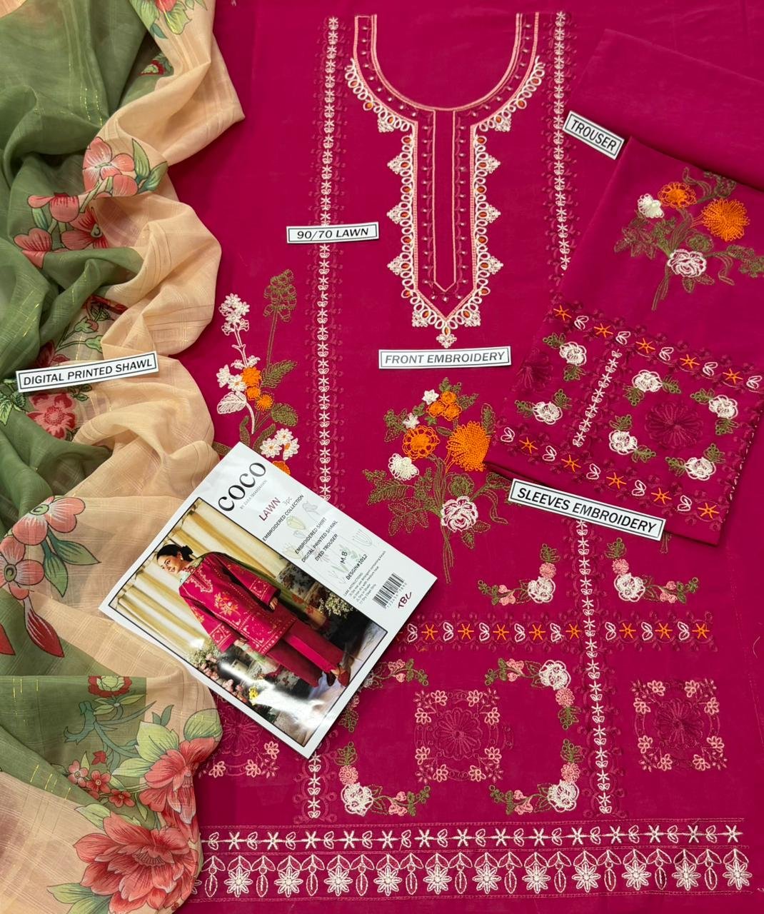 3PC Heavy Embroidery Suit (Unstitiched) - Image 7