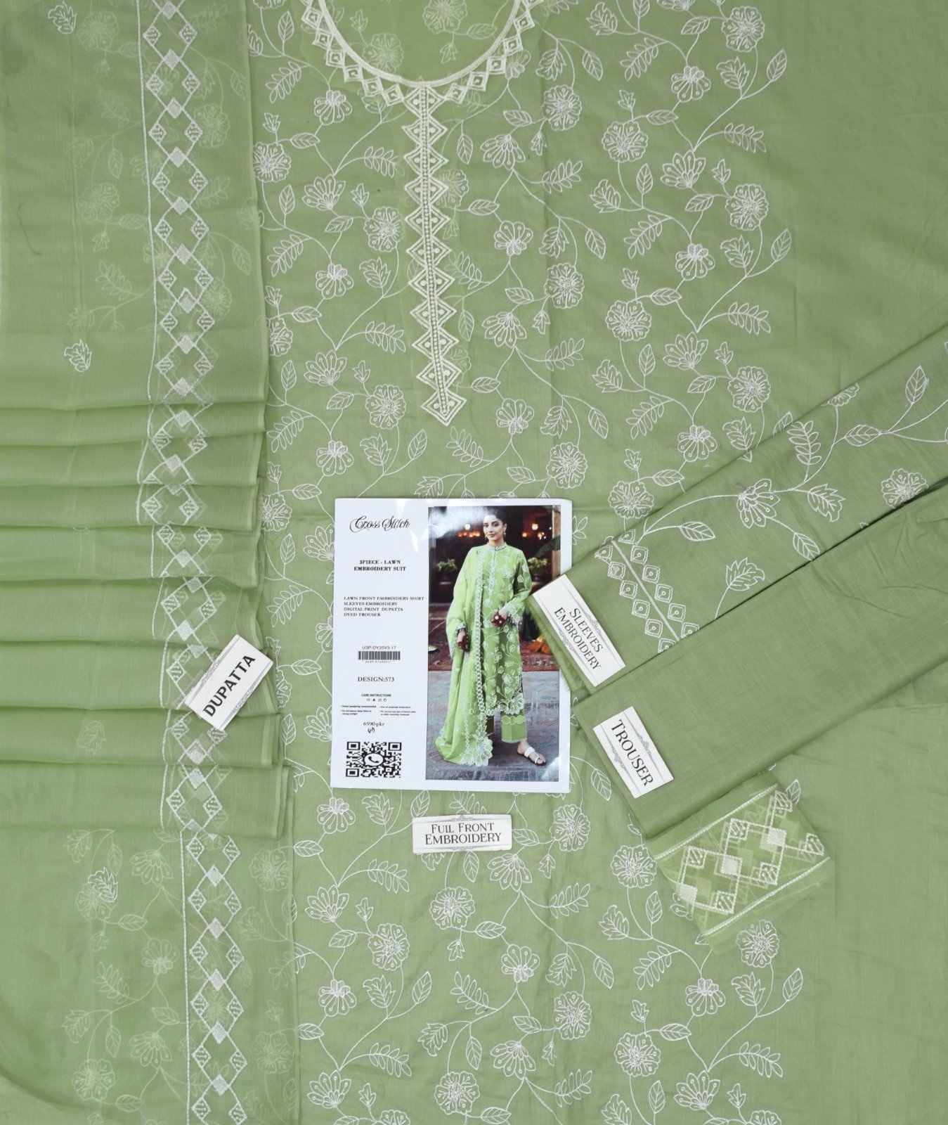 3PC Heavy Embroidery Suit (Unstitiched) - Image 7