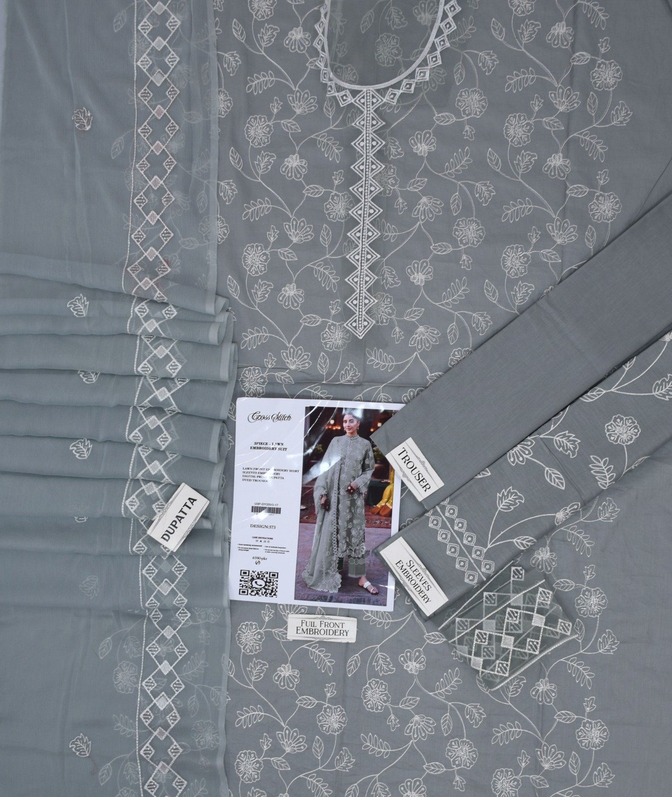 3PC Heavy Embroidery Suit (Unstitiched) - Image 3