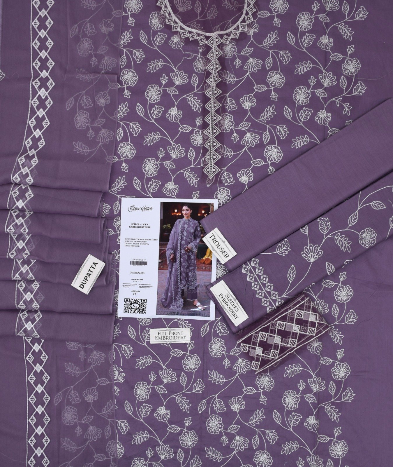 3PC Heavy Embroidery Suit (Unstitiched) - Image 5