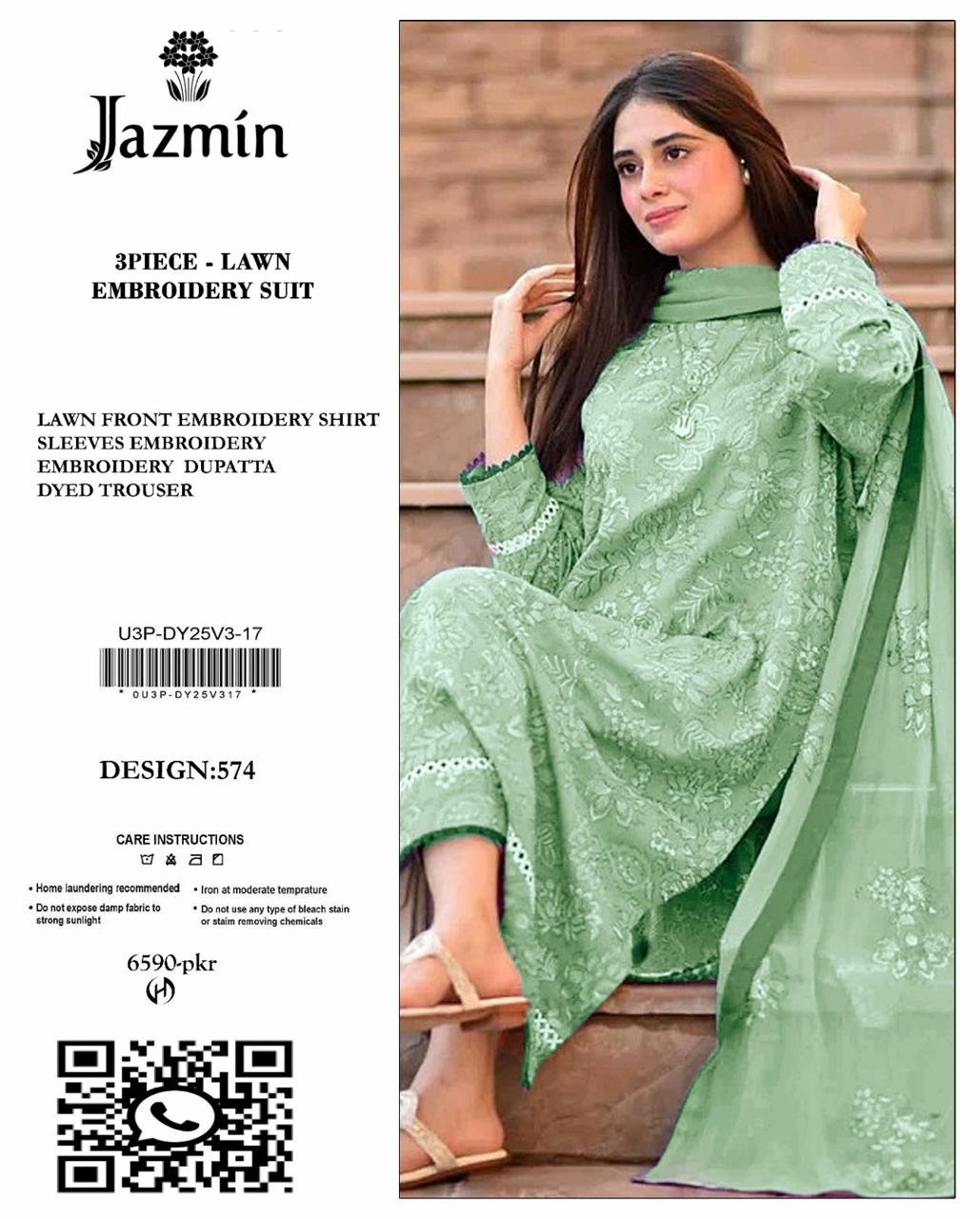 3PC Heavy Embroidery Suit (Unstitiched) - Image 6