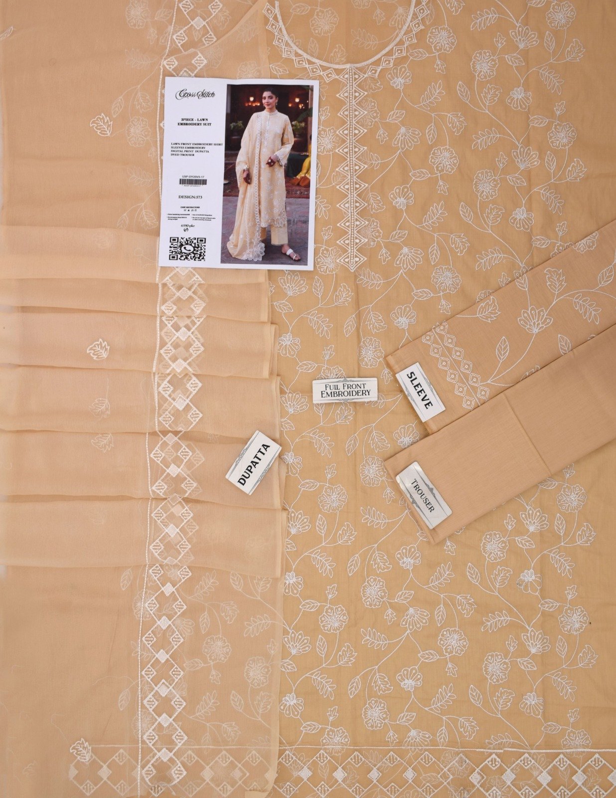 3PC Heavy Embroidery Suit (Unstitiched) - Image 9