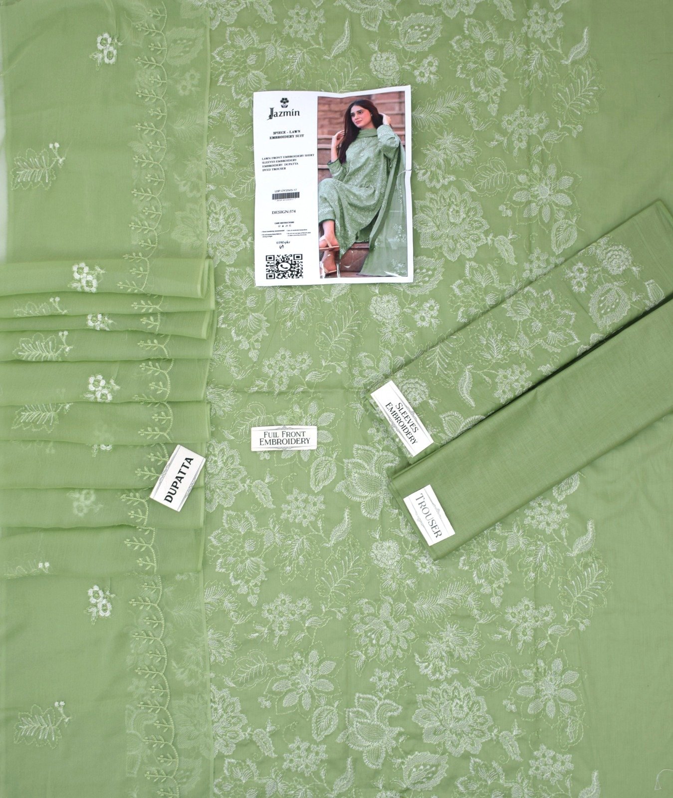 3PC Heavy Embroidery Suit (Unstitiched) - Image 7