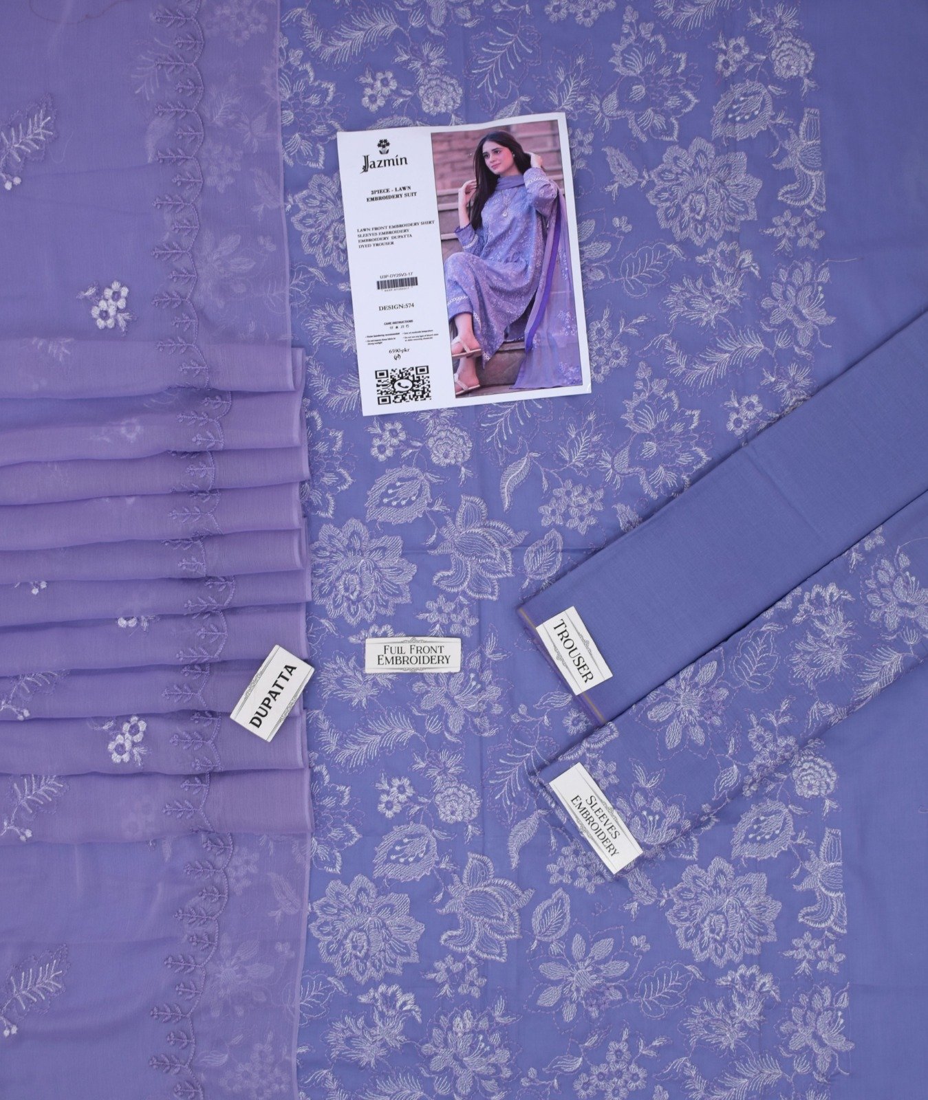 3PC Heavy Embroidery Suit (Unstitiched) - Image 5