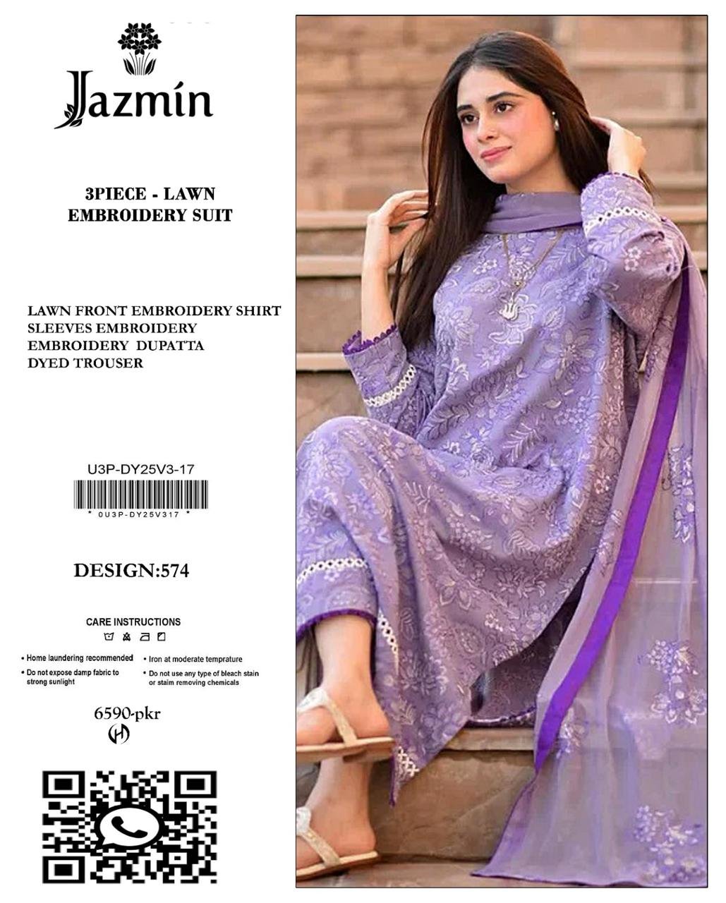 3PC Heavy Embroidery Suit (Unstitiched) - Image 4