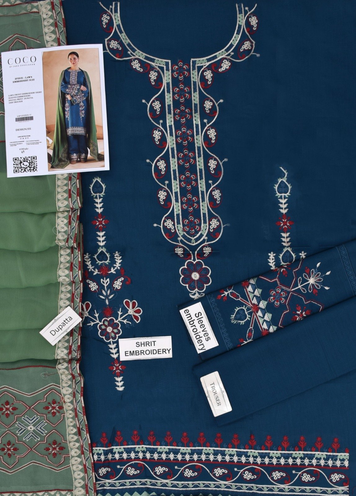 3PC Heavy Embroidery Suit (Unstitiched) - Image 3