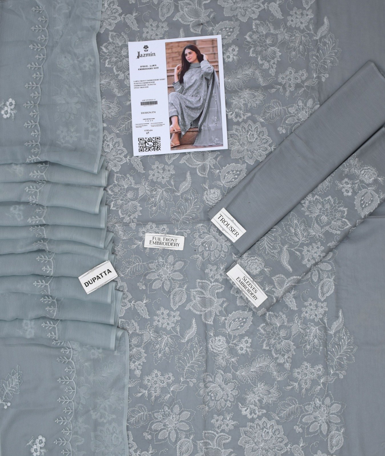 3PC Heavy Embroidery Suit (Unstitiched) - Image 3