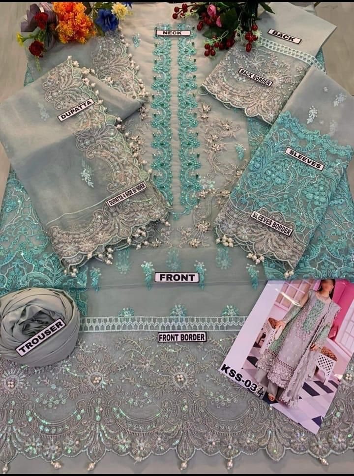 3PC Heavy Embroidery Suit (Unstitched ) - Image 4