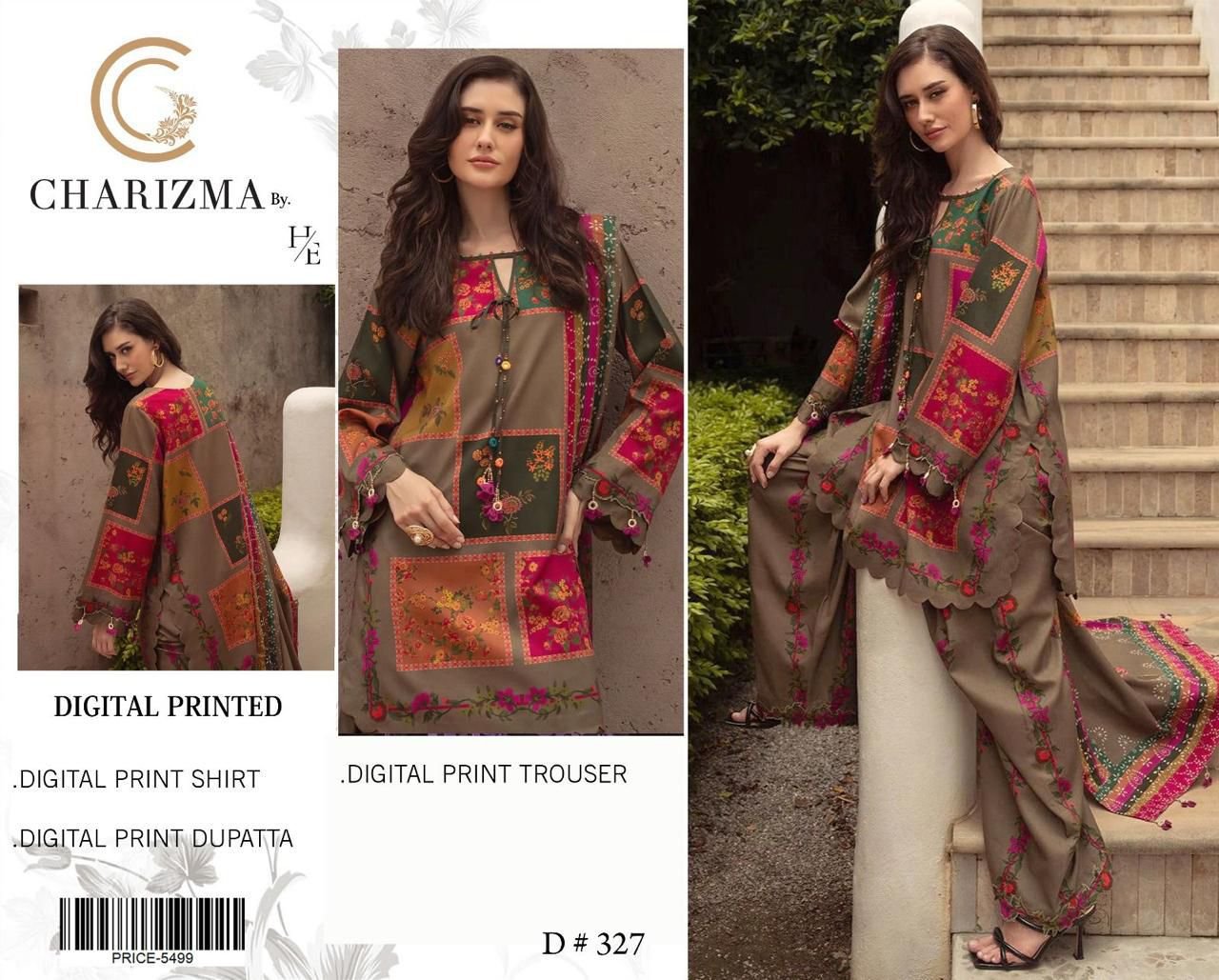 3Pc Digital Printed Suit (Unstitched)