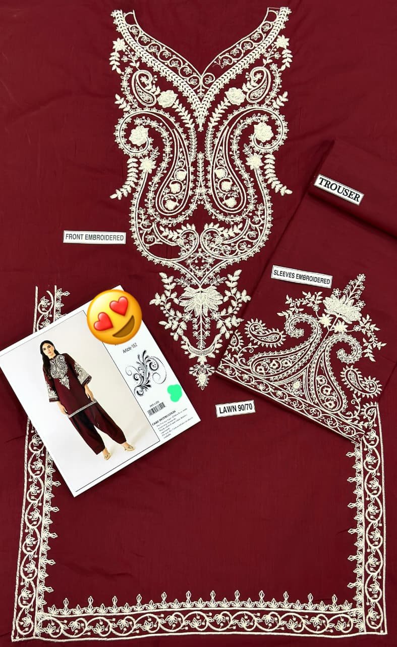 2Pc Heavy Embroidery Summer Collection ( Unstitched ) - Image 5