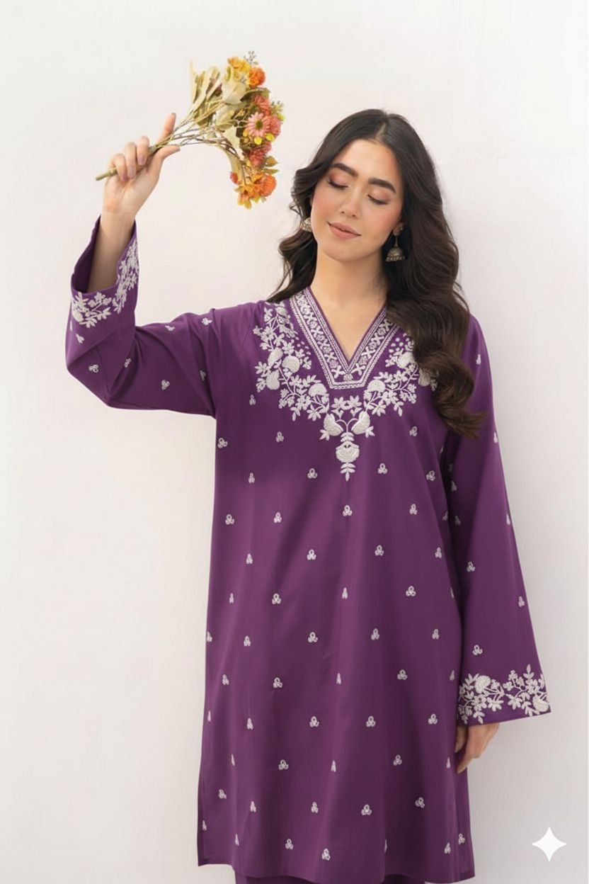 2Pc Fully Embroidered Summer Lawn (Unstitched )