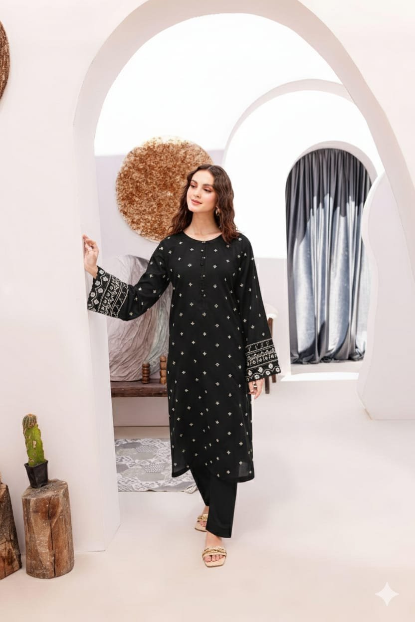 2Pc Fully Embroidered Summer Lawn (Unstitched )