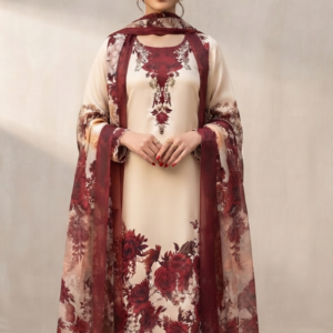 3pc Silk Unstitiched Suit Flower Style