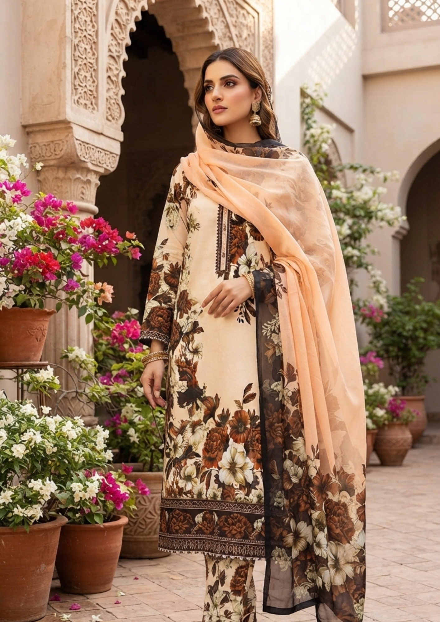 3pc Silk Unstitiched Suit Flower Style - Image 11