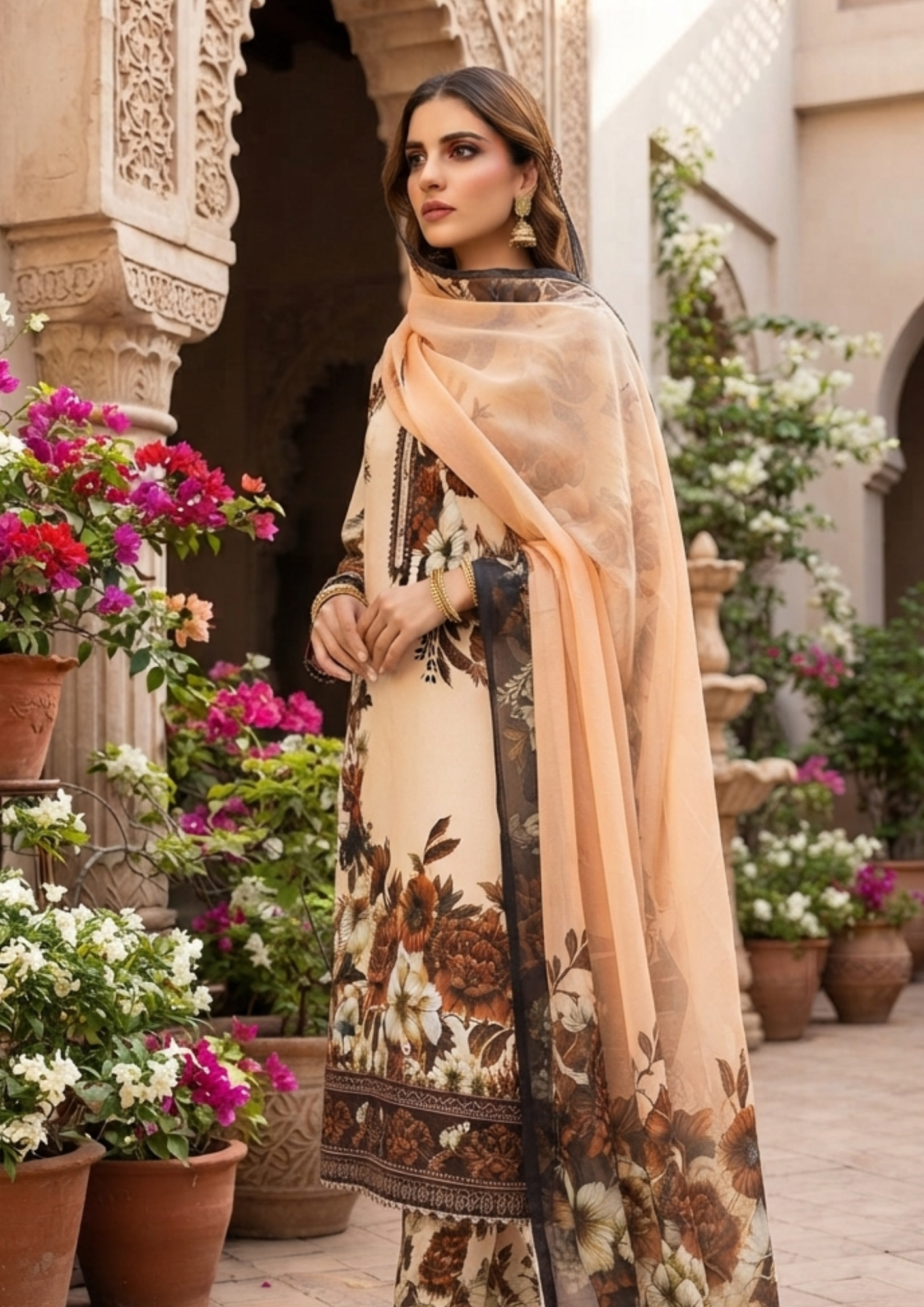 3pc Silk Unstitiched Suit Flower Style - Image 12