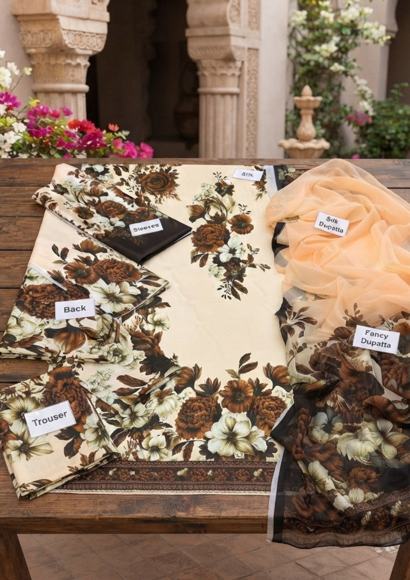 3pc Silk Unstitiched Suit Flower Style - Image 13