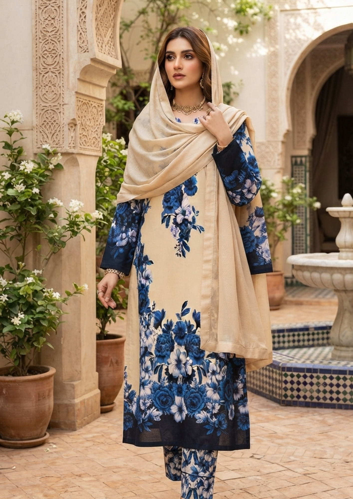 3pc Silk Unstitiched Suit Flower Style - Image 8