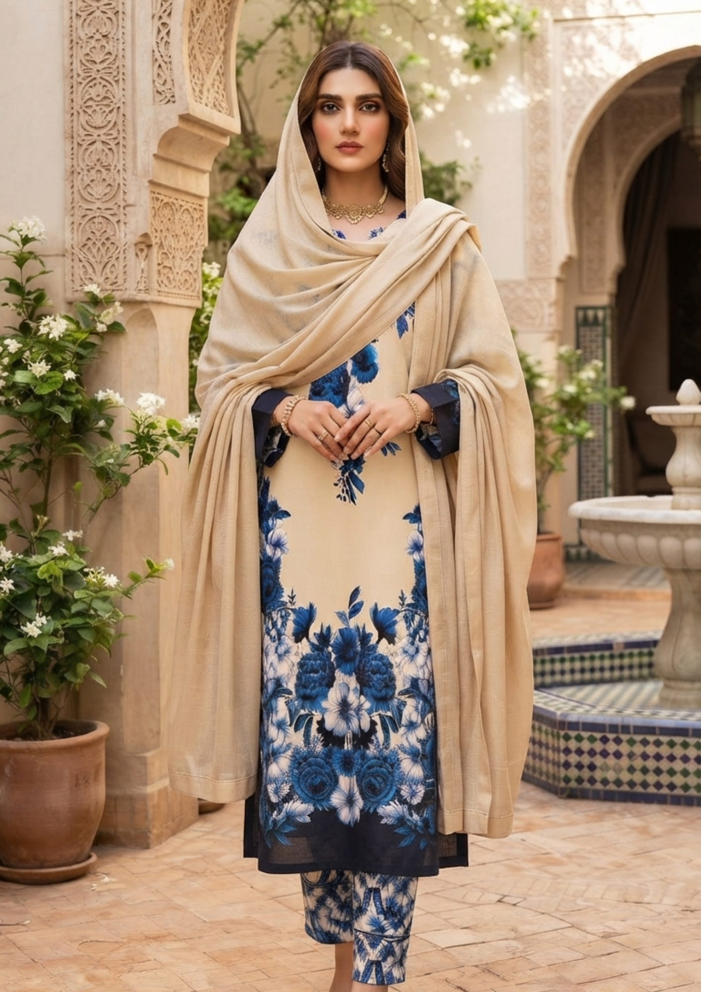 3pc Silk Unstitiched Suit Flower Style - Image 9
