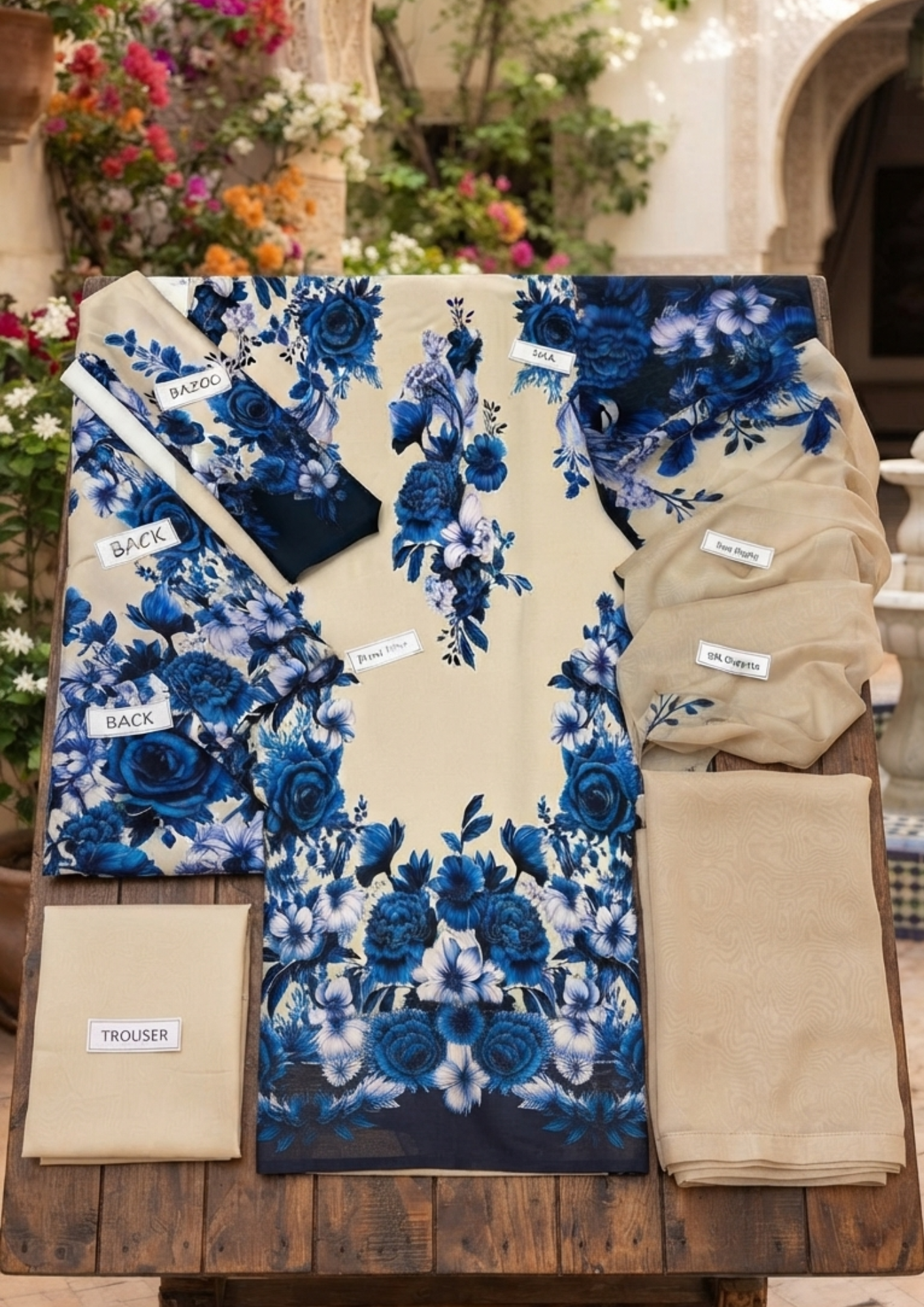 3pc Silk Unstitiched Suit Flower Style - Image 10