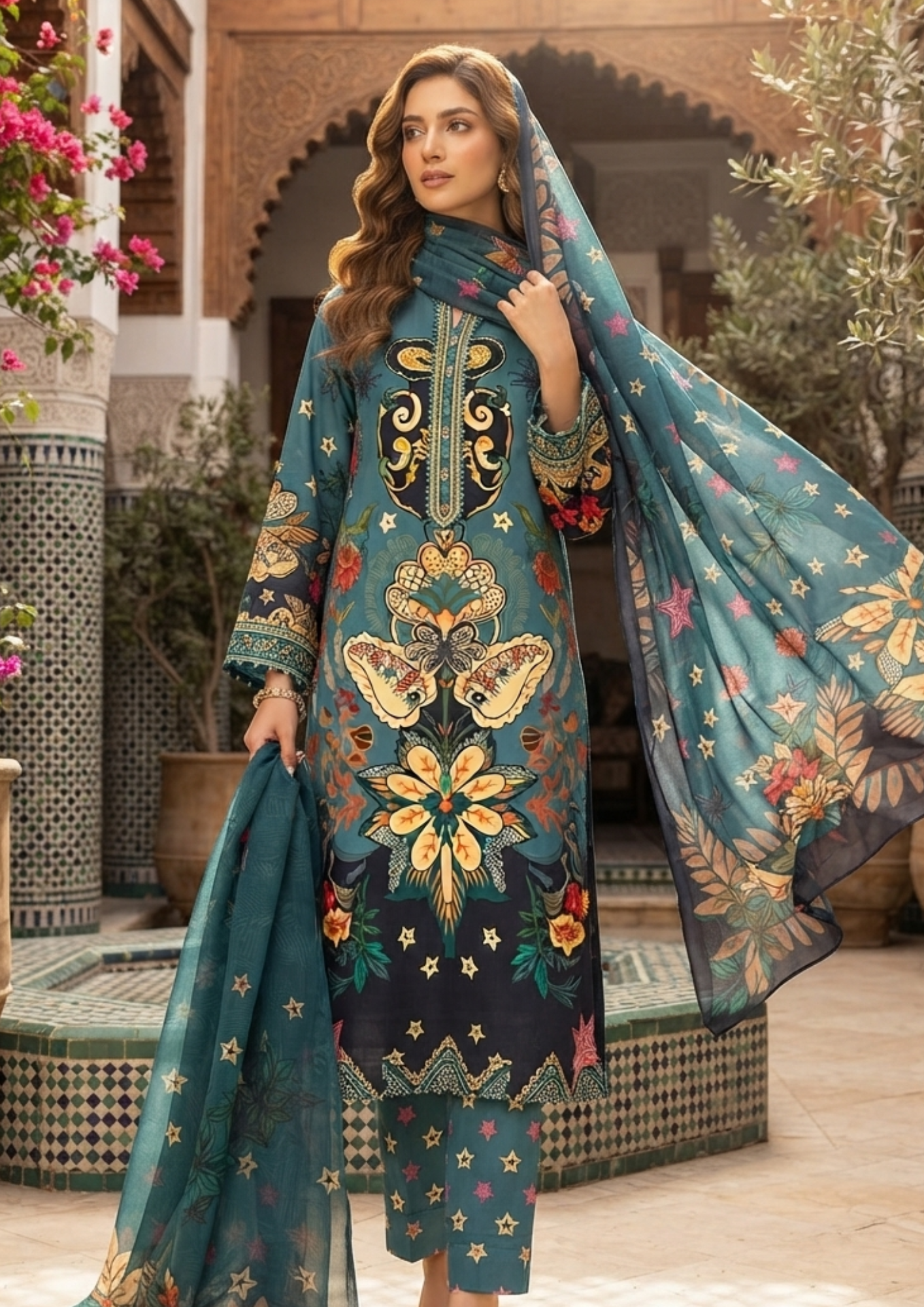 3pc Silk Unstitiched Suit - Image 2